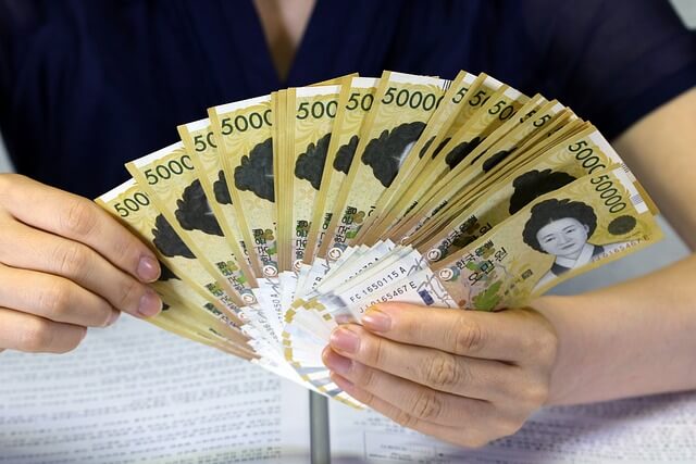 자궁내막증치료를위한비급여주사-여러장의오만원돈을펼쳐든남성